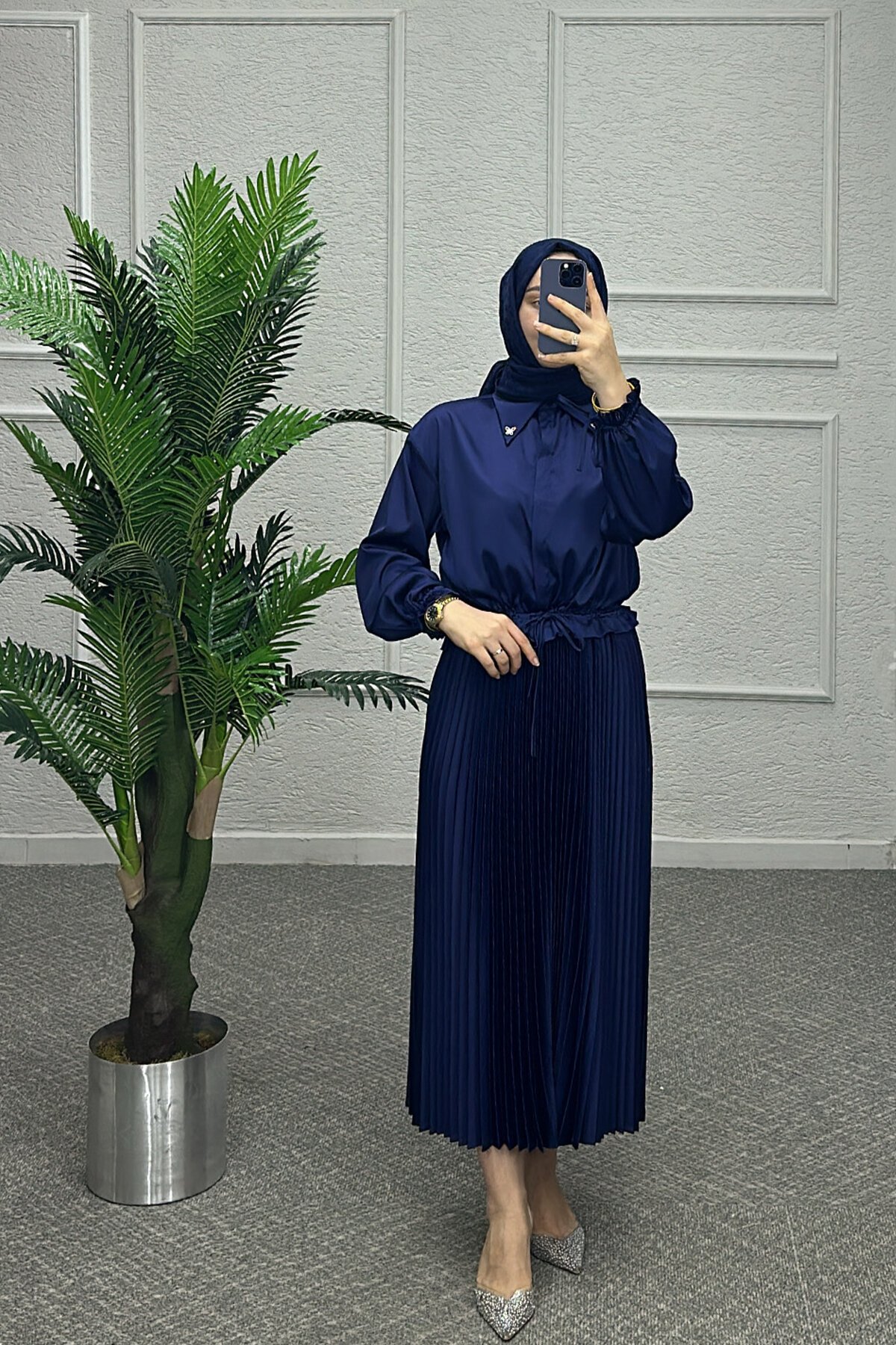 Aren Lacivert Saten Takım