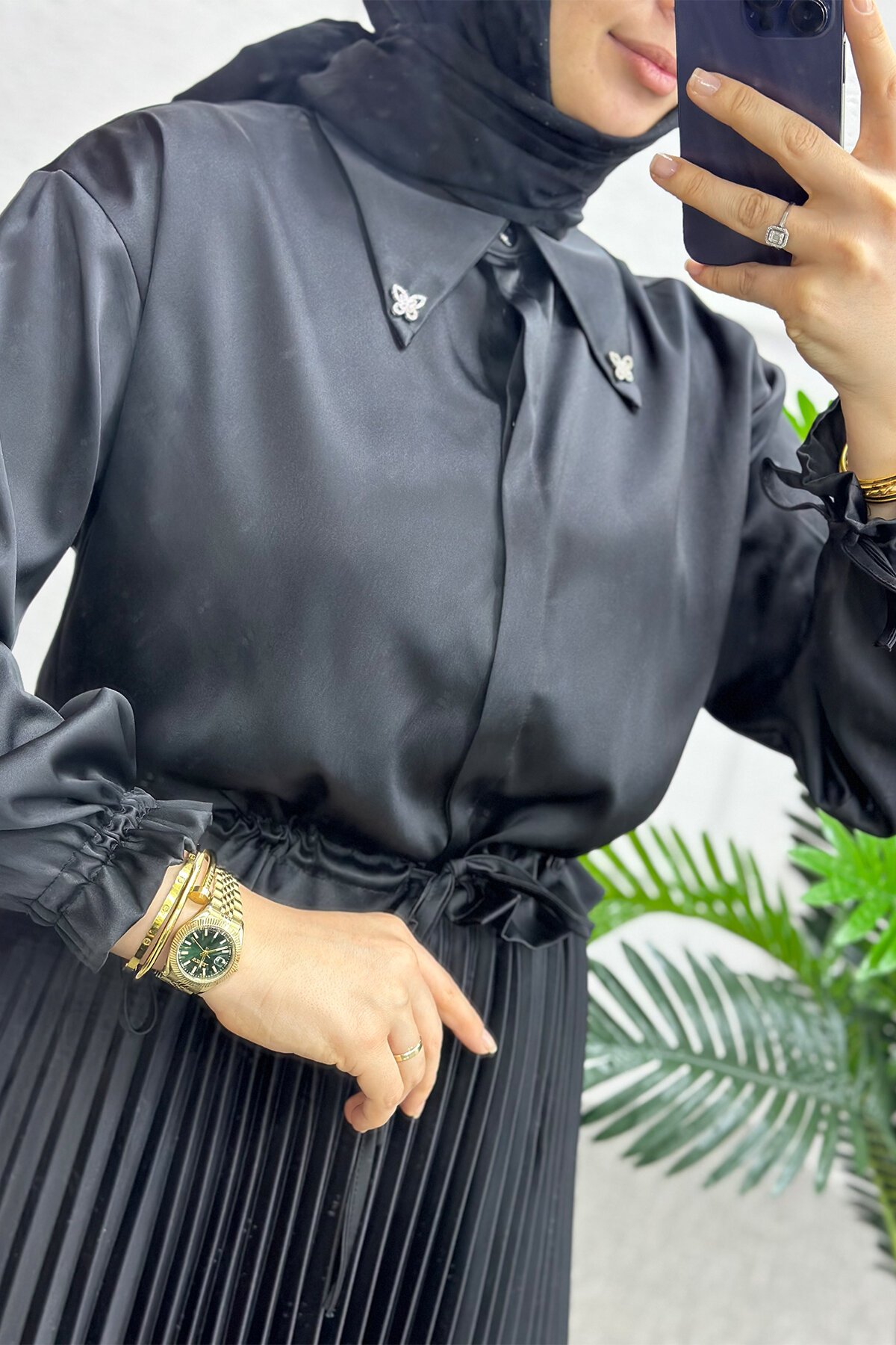 Aren Siyah Saten Takım