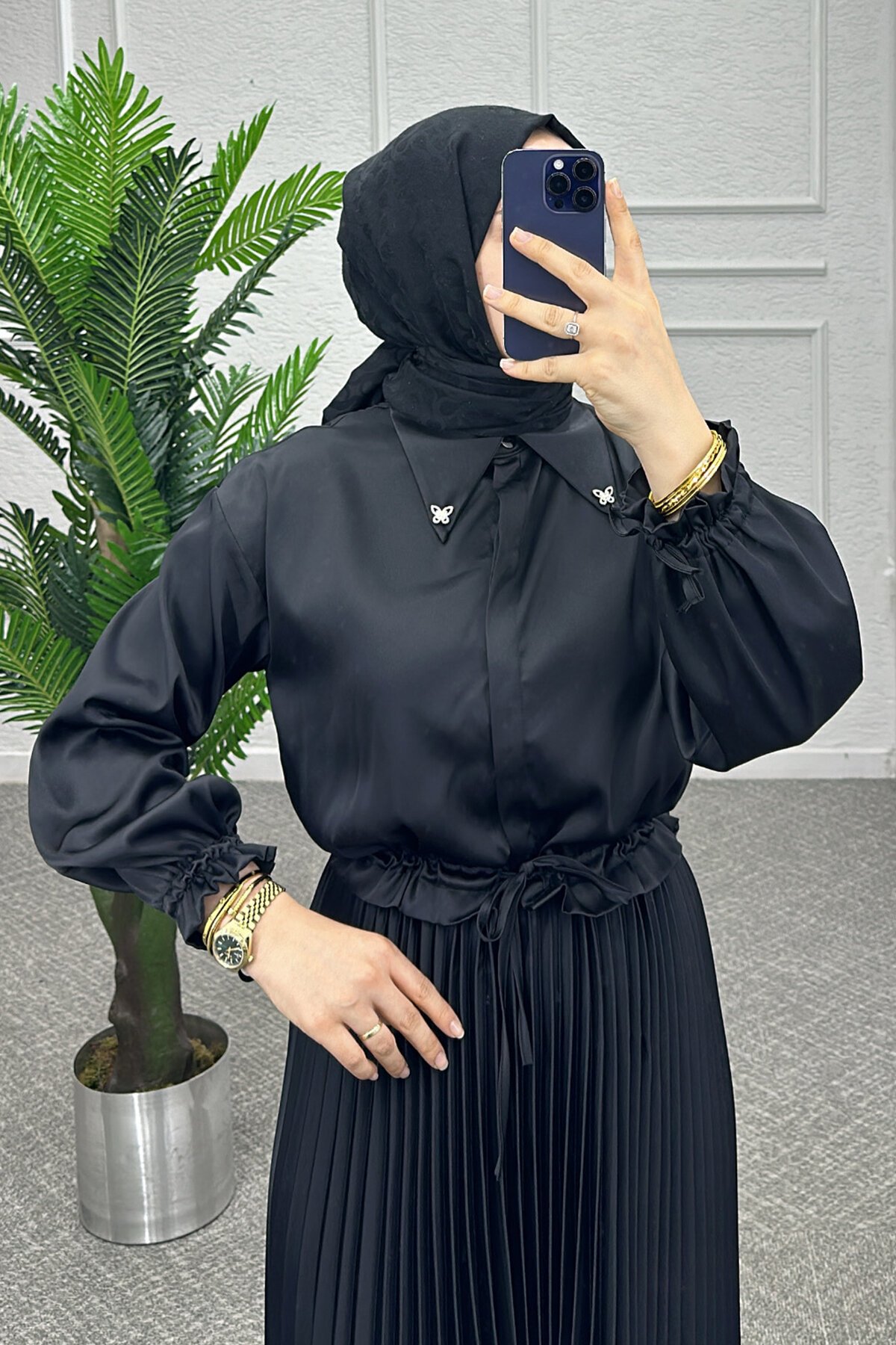 Aren Siyah Saten Takım