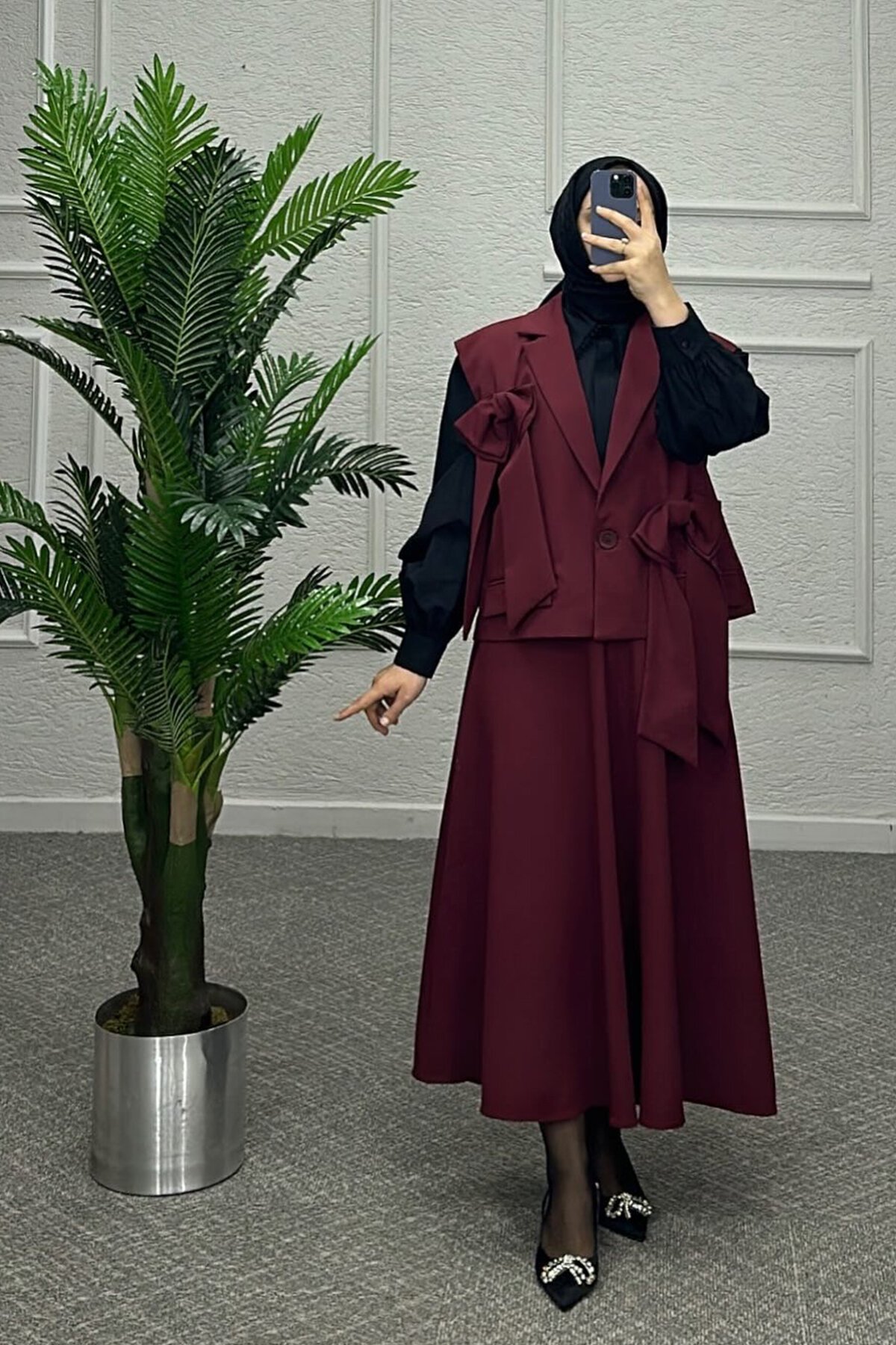 Bordo Fiyonk Etekli Takım