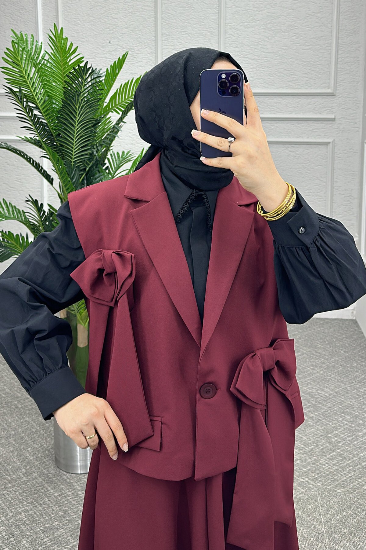 Bordo Fiyonk Etekli Takım