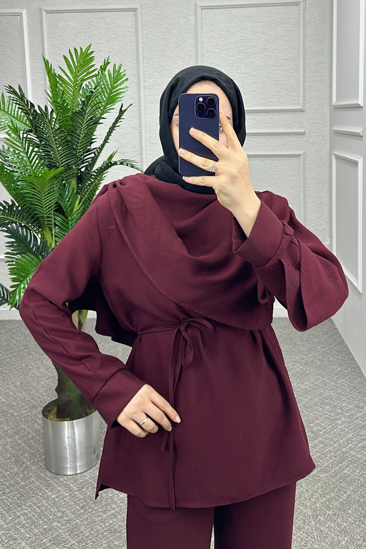 Bordo Jase Pantolonlu Takım