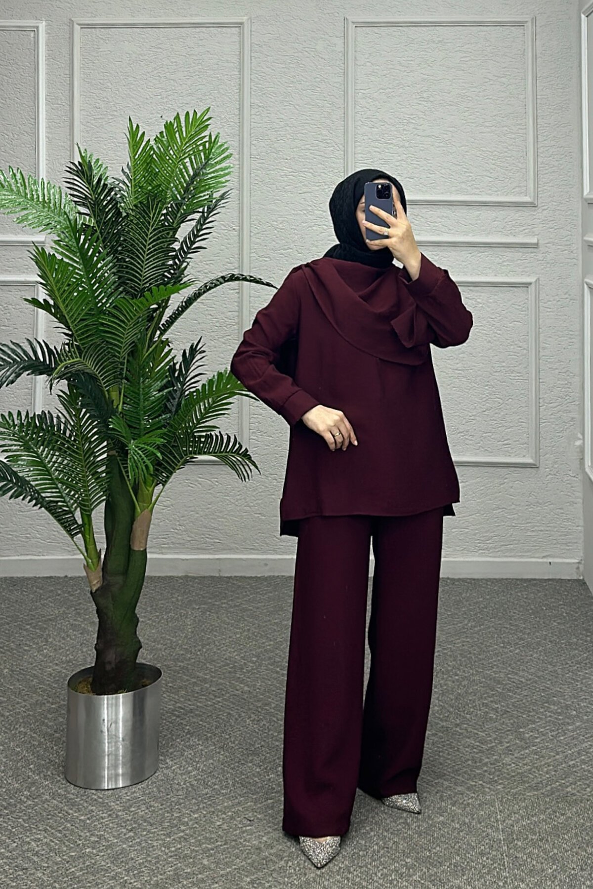 Bordo Jase Pantolonlu Takım