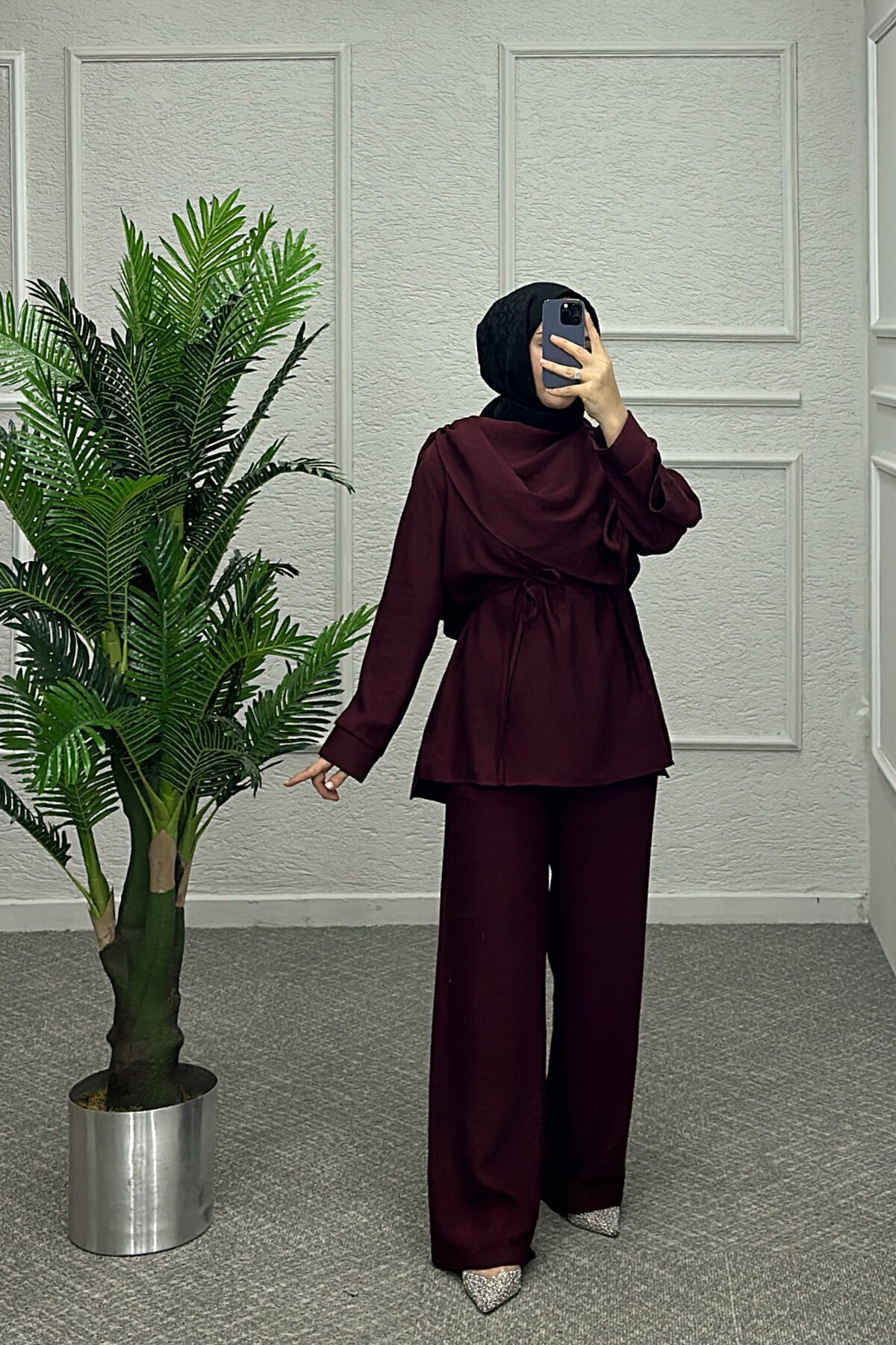 Bordo Jase Pantolonlu Takım