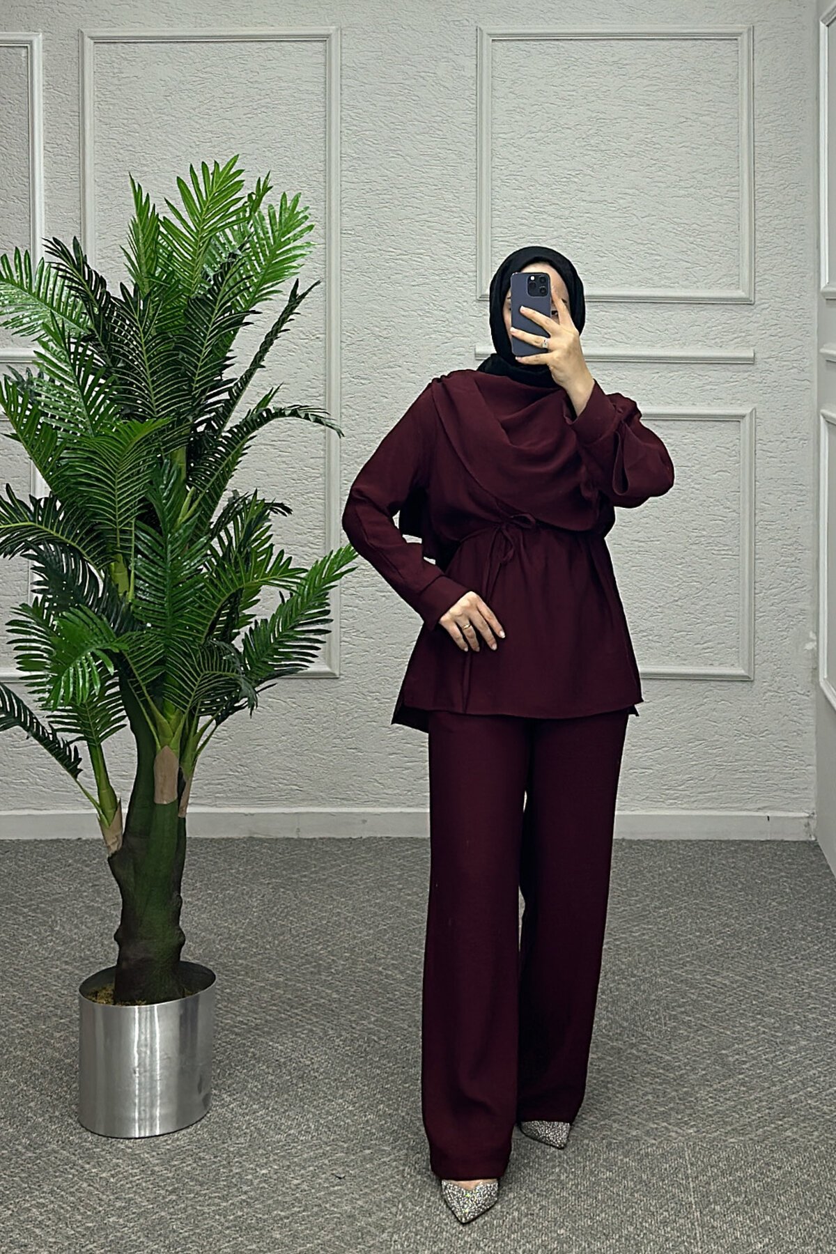 Bordo Jase Pantolonlu Takım