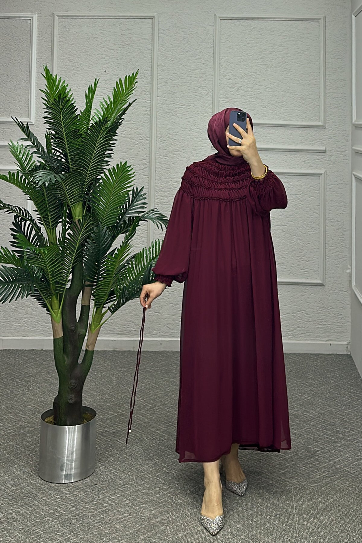 Bordo Pİraye Elbise