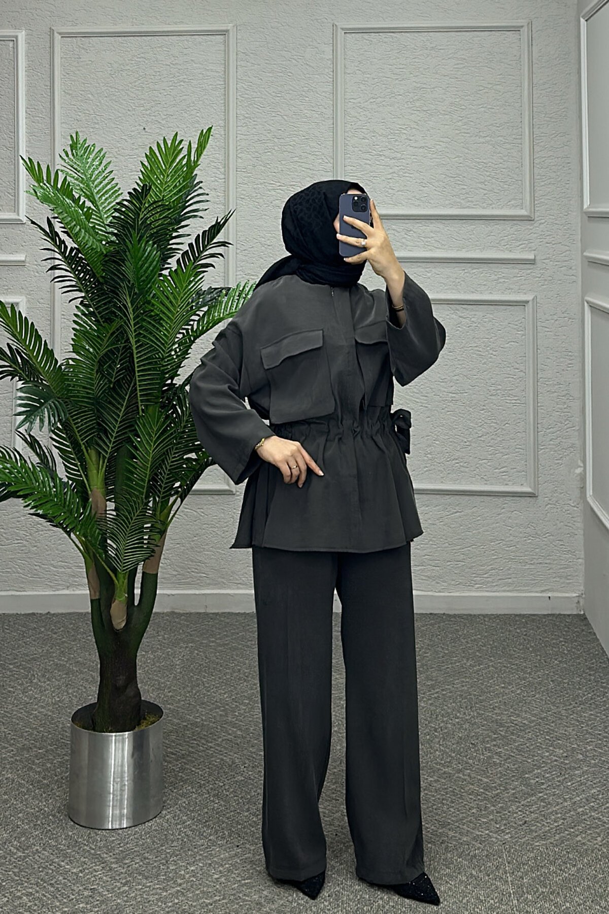 Gri Ceylin Pantolonlu Takım