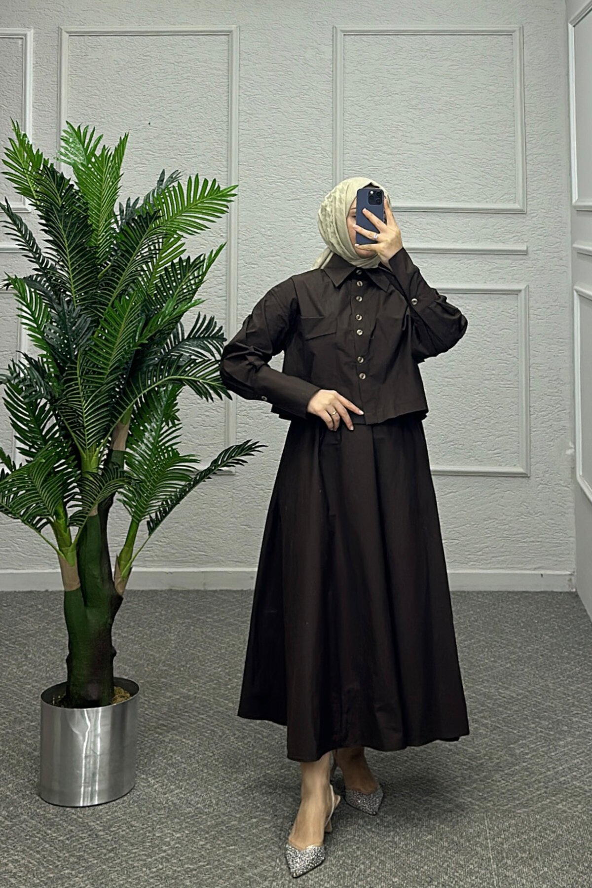 Kahve Dina Etekli Takım