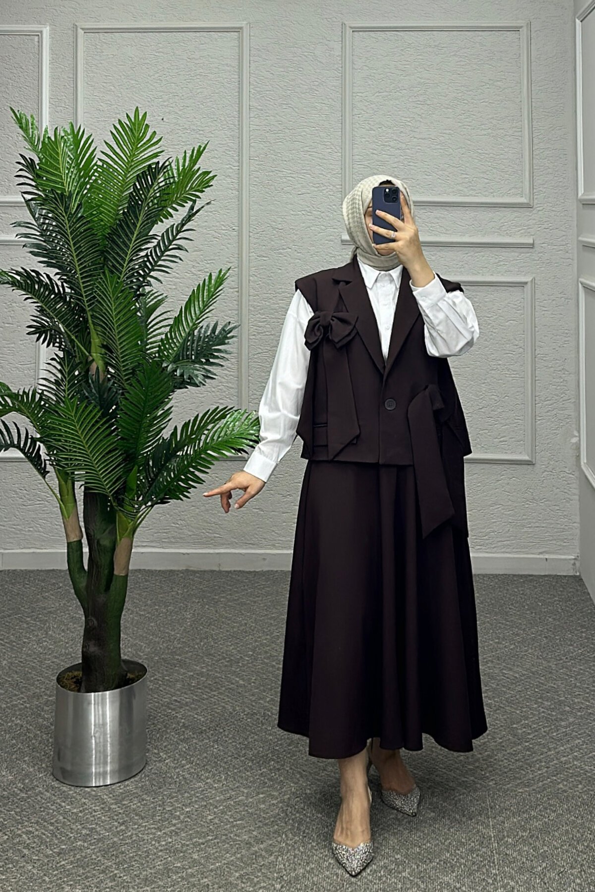 Kahve Fiyonk Etekli Takım