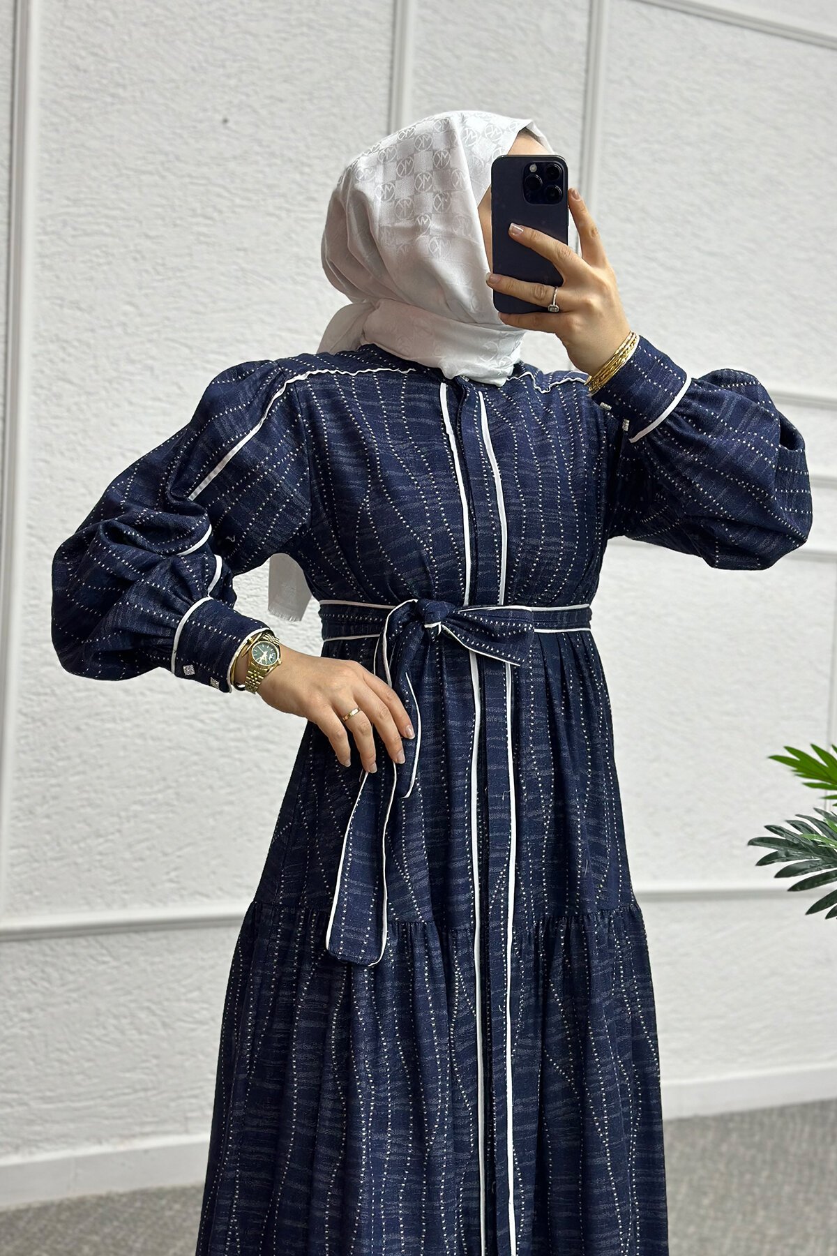 Koyu Mavi Dielen Elbise