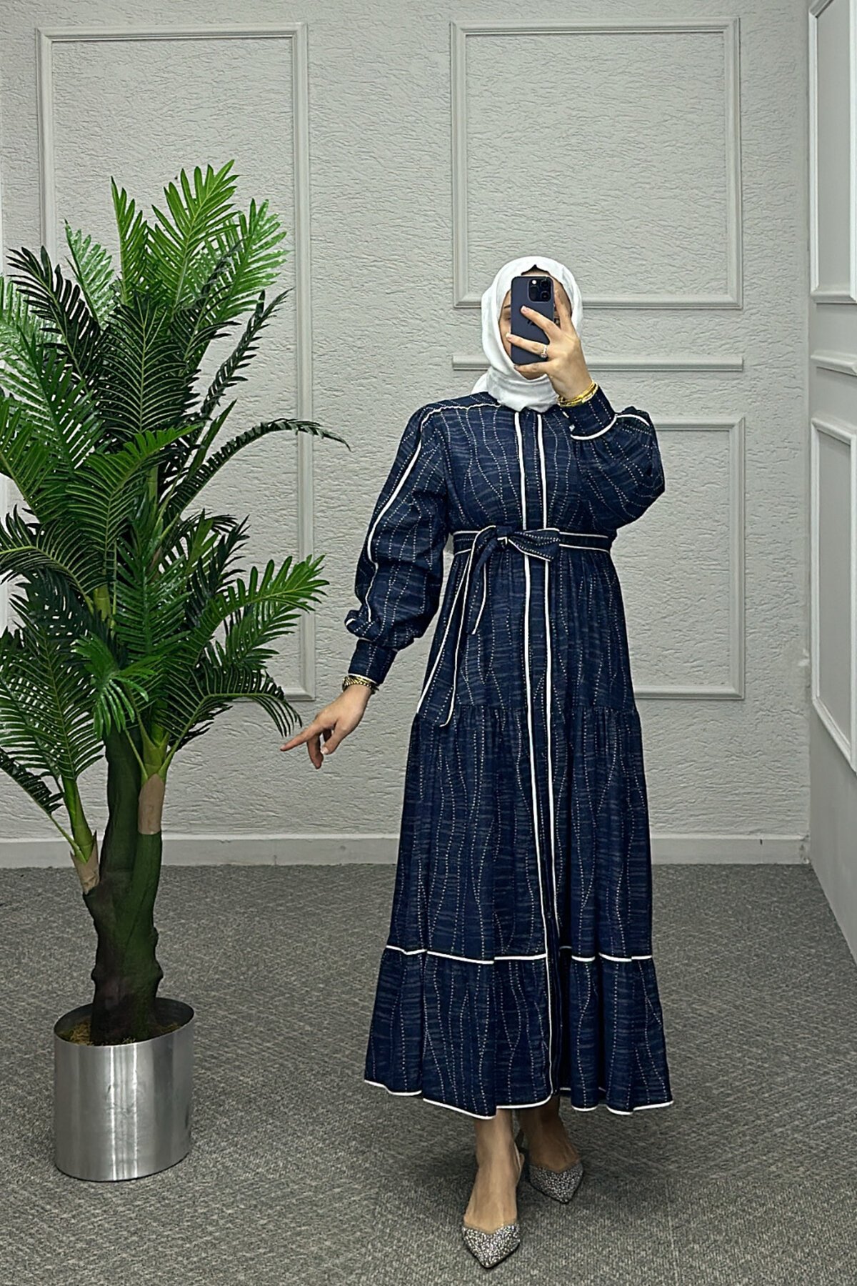 Koyu Mavi Dielen Elbise