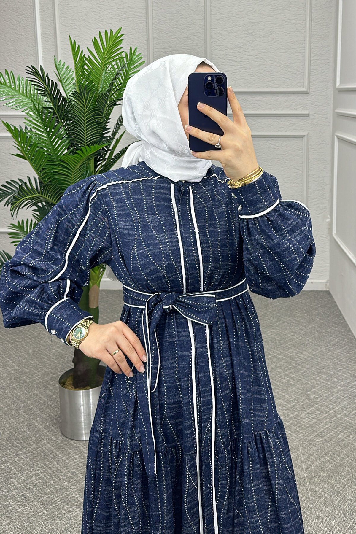 Koyu Mavi Dielen Elbise