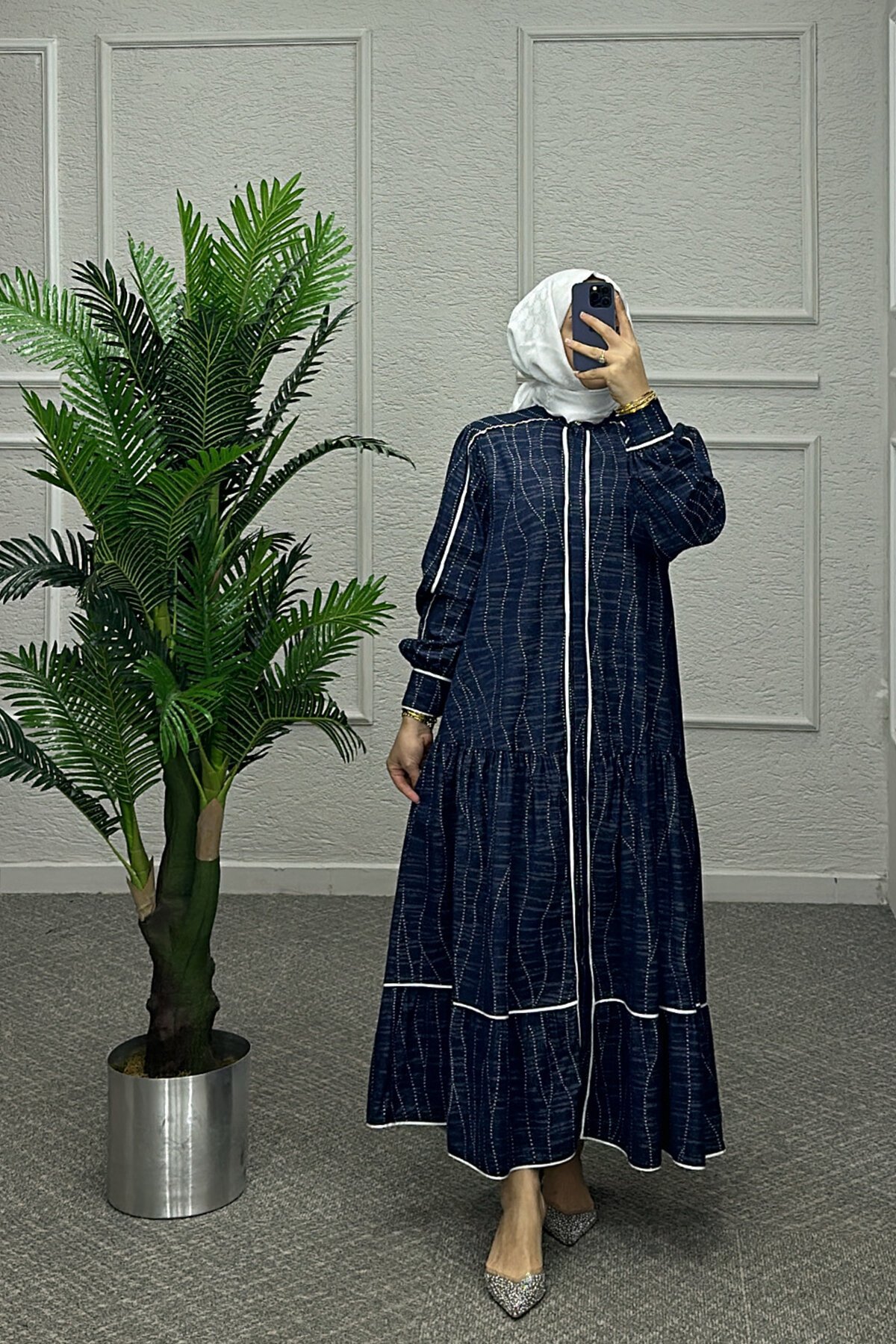 Koyu Mavi Dielen Elbise