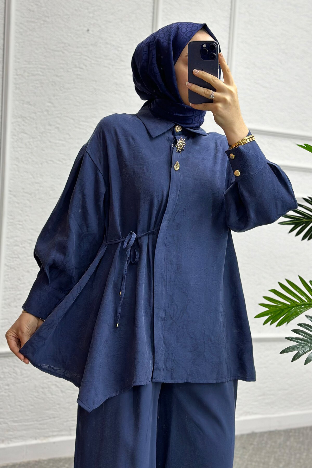 Lacivert İnem Pantolonlu Takım