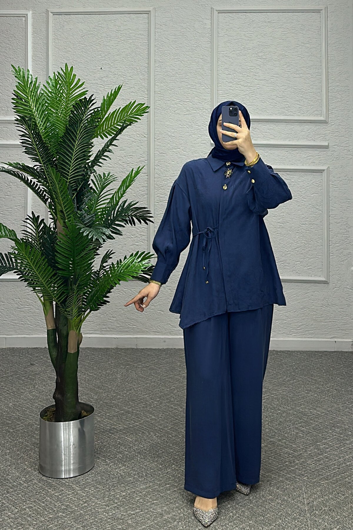 Lacivert İnem Pantolonlu Takım