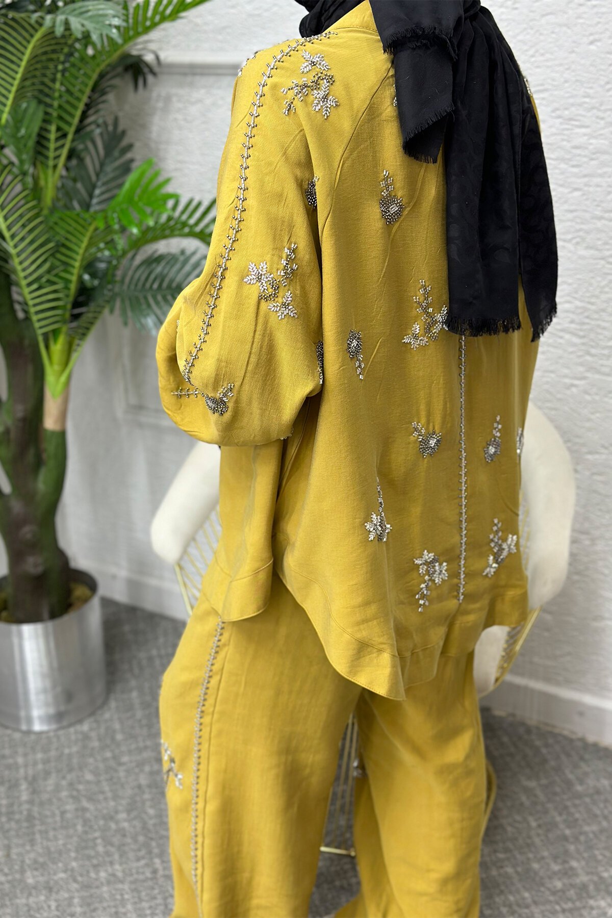 Yağ Yeşili İşlemeli Takım