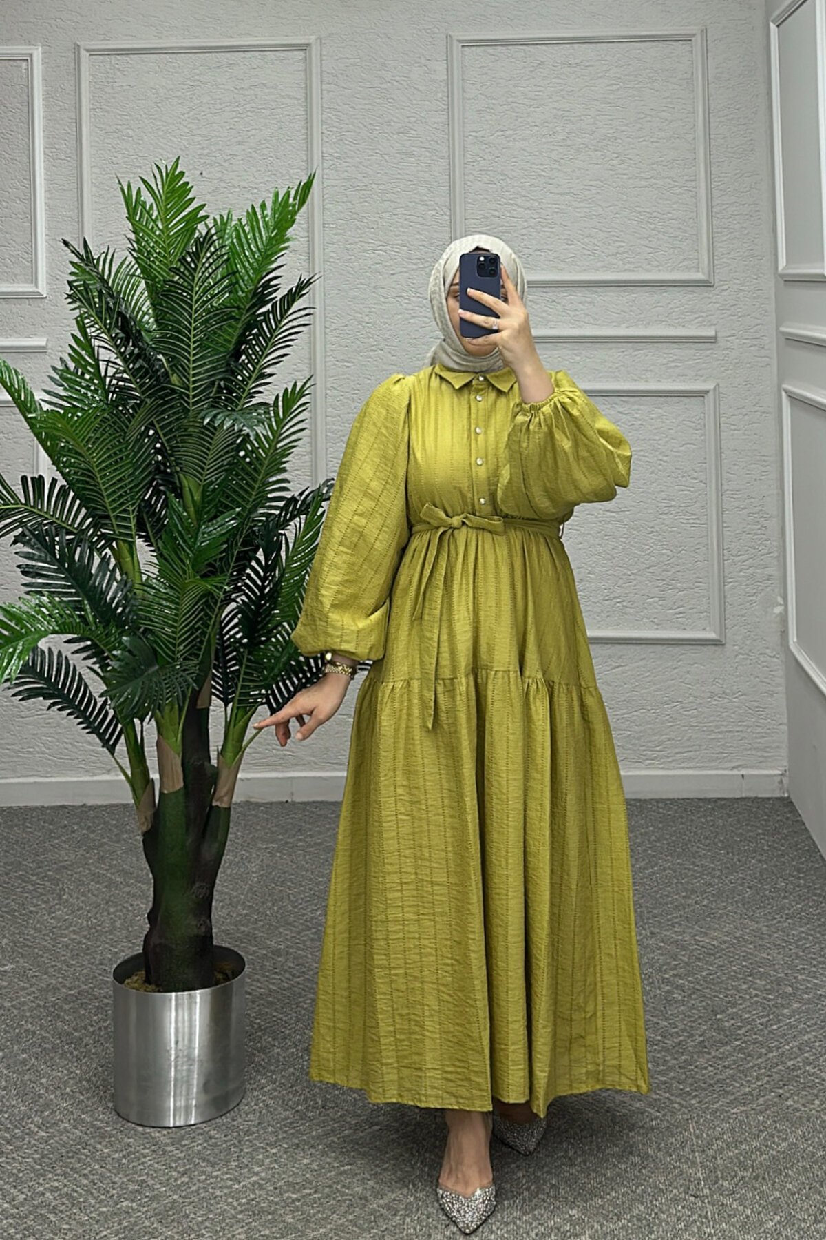 Yağ Yeşili Yade Elbise