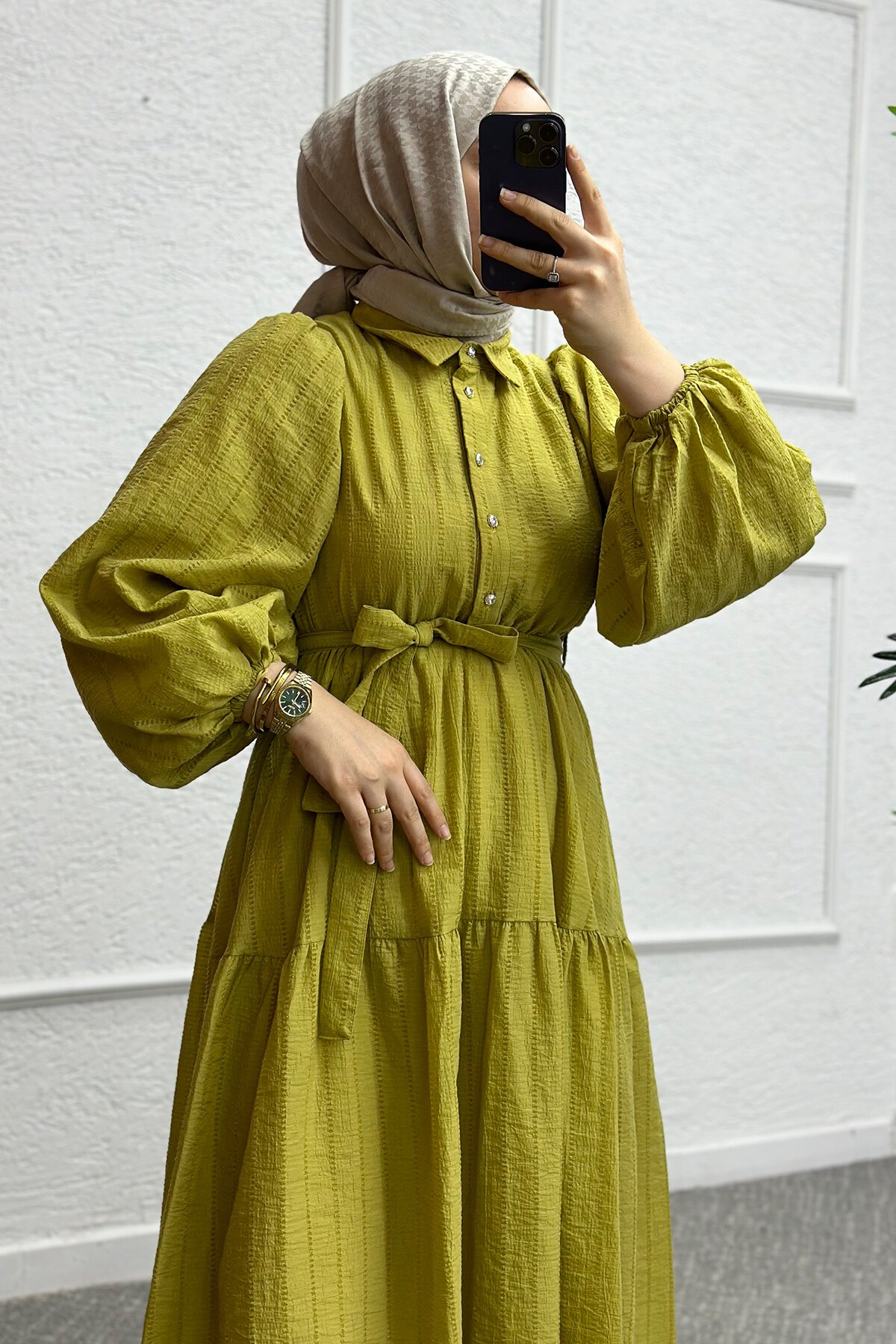 Yağ Yeşili Yade Elbise