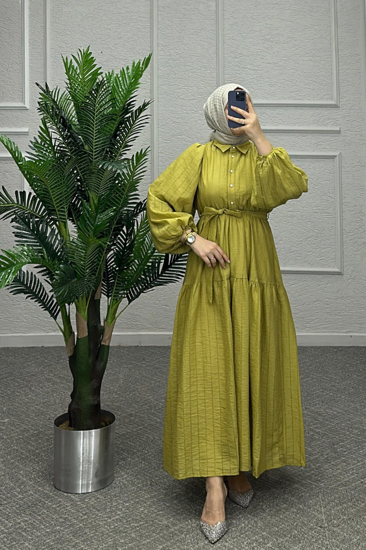 Yağ Yeşili Yade Elbise