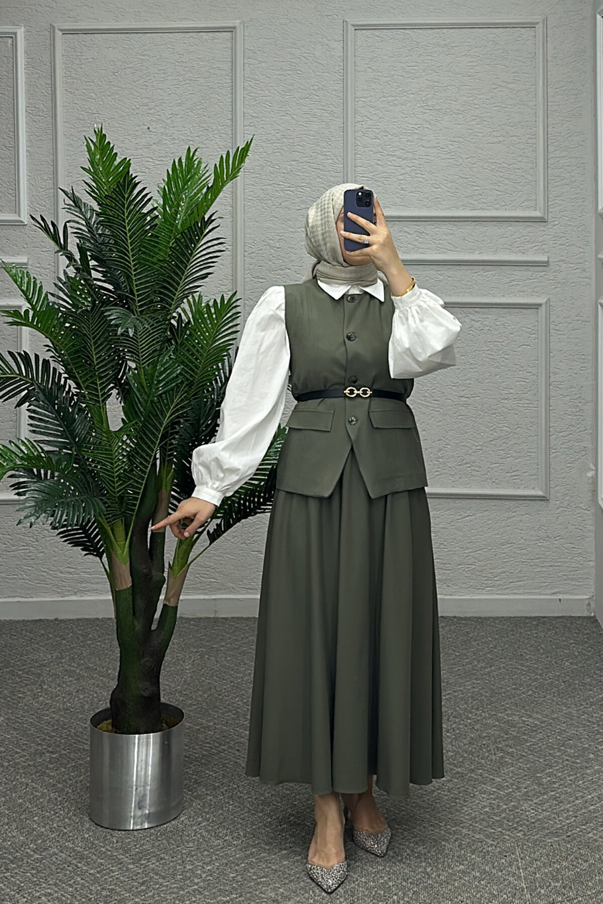 Yeşil Jase Etekli Takım