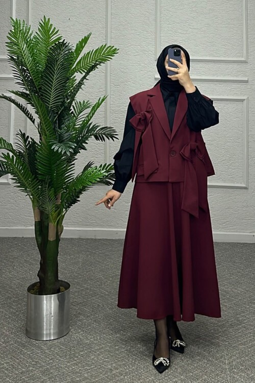 Bordo Fiyonk Etekli Takım