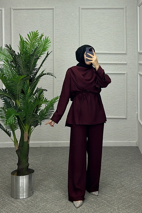 Bordo Jase Pantolonlu Takım