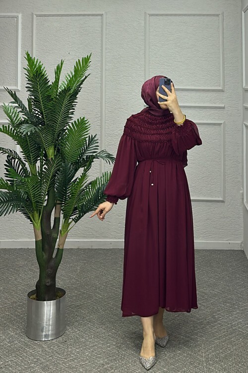 Bordo Pİraye Elbise
