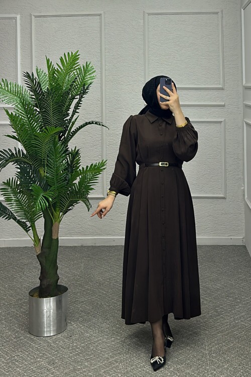 Kahve Rengi Çalıkuşu Elbise