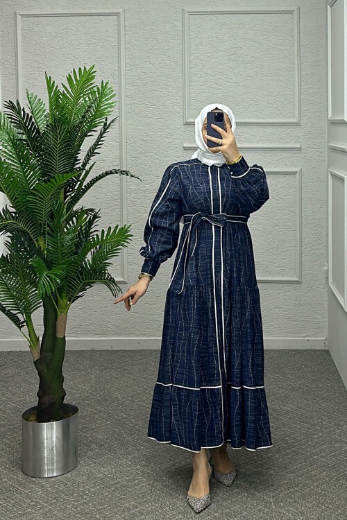 Koyu Mavi Dielen Elbise