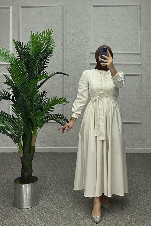 Krem Rengi Winika Elbise