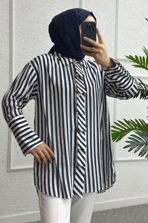 Lacivert Çizgili Gömlek